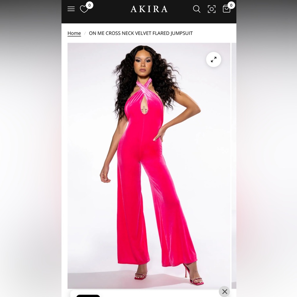 AKIRA Hot Pink Velvet Halter Jumpsuit